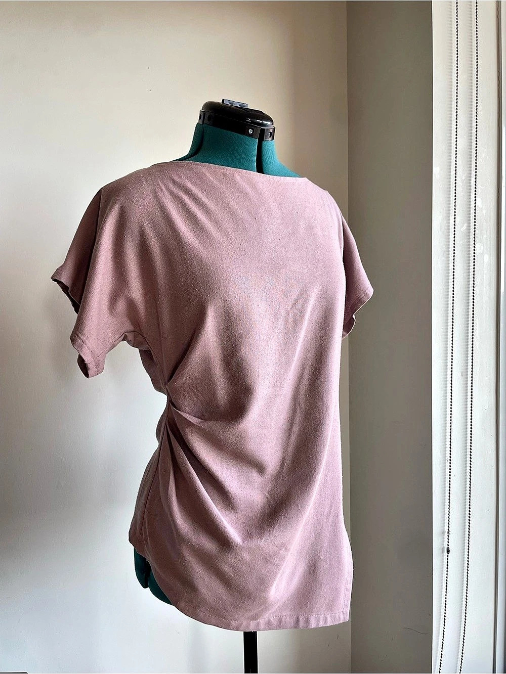 Asymmetrical Pleated Raw Silk Noil Top in Dusty Pink